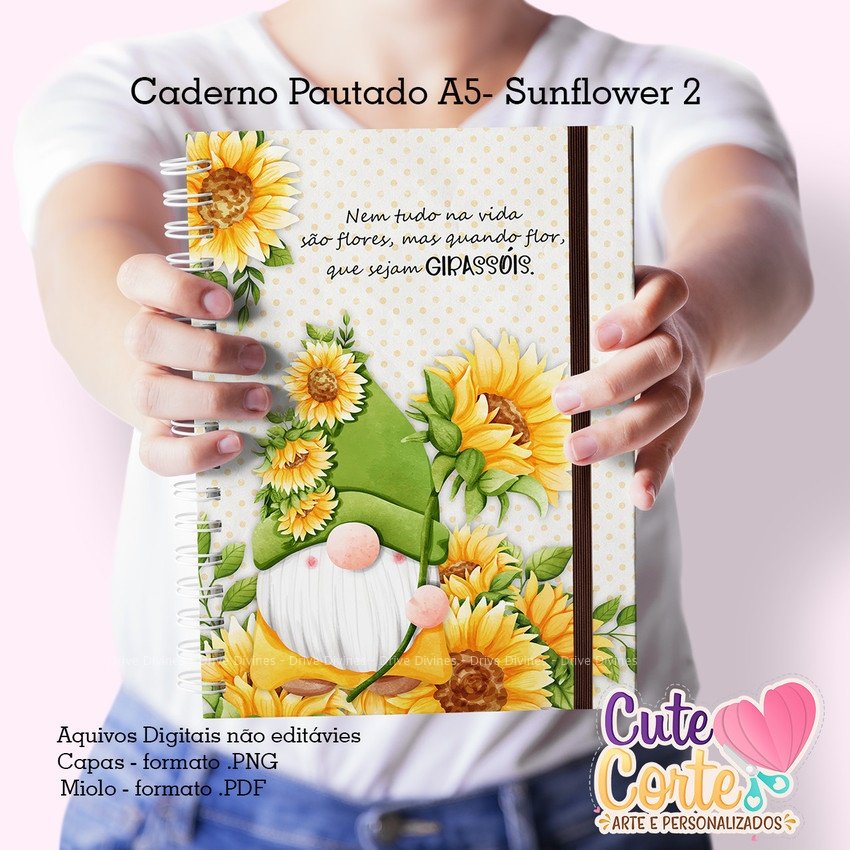 Caderno-A5-Sunflowers-2-Bloquinho-A6 Caderno A5 Bloquinho A6 Sunflowers 2 + - Imagem 1