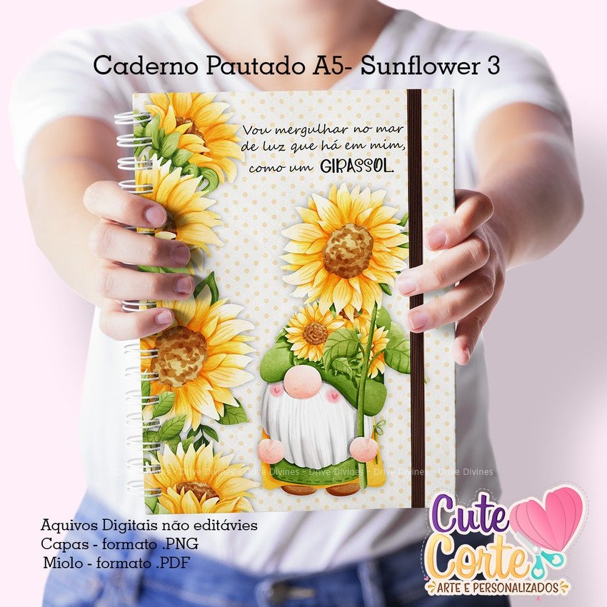 Caderno-A5-Sunflowers-3-Bloquinho-A6 Caderno A5 Bloquinho A6 Sunflowers 3 + - Imagem 1