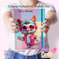 Bloquinho A6 Caderno Pautado A5 + Gatinho Fofo