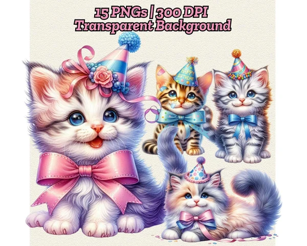 Cute-Cat-Birthday-png Cute Cat Birthday PNG - Imagem 1