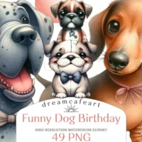 Funny Dog Birthday Set Clipart Bundle