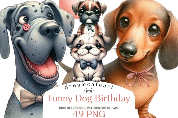 Funny-Dog-Birthday-Set-Clipart-Bundle Funny Dog Birthday Set Clipart Bundle - Imagem 1