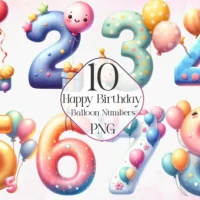 Happy Birthday Balloon Numbers Clipart Bundle
