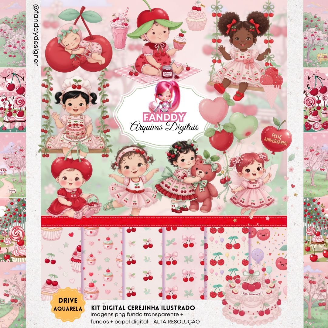 KIT-DIGITAL-CEREJINHAS-BABY-2D Kit Digital Cerejinhas Baby 2D - Imagem 1