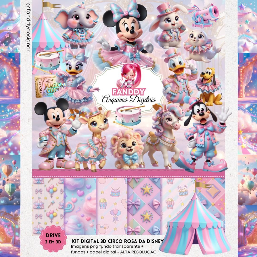 KIT-DIGITAL-DISNEY-CIRCO-ROSA-3d Kit Digital Disney Circo Rosa 3D - Imagem 1