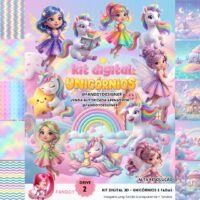 Kit Digital Fadas e Unicórnios 3D