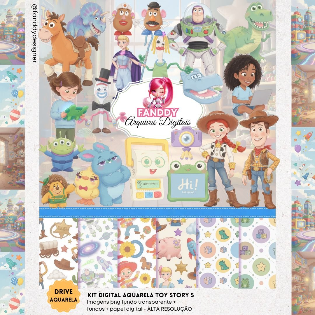 KIT-DIGITAL-TOY-STORY-5-AQUARELA Kit Digital Toy Story 5 Aquarela - Imagem 1