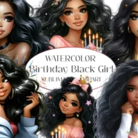 Kit Digital American Birthday Black Girl Clipart Bundle