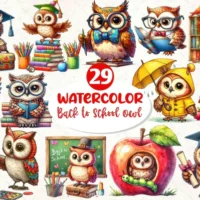 Kit Digital Back To School Owl Clipart Bundle