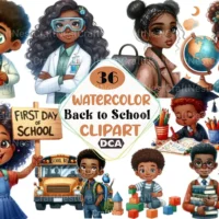 Kit Digital Black Kids Back To School Set Clipart Bundle 2