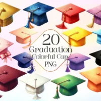 Kit Digital Colorful Graduation Cap Clipart Bundle