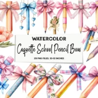 Kit Digital Coquette School Pencil Bow Clipart Bundle
