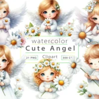 Kit Digital Cute Angel Clipart Bundle