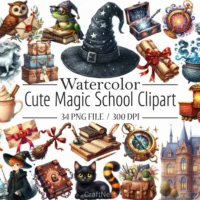 Kit Digital Cute Magic School Clipart Bundle