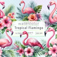 Kit Digital Flamingo Tropical Clipart Bundle 3