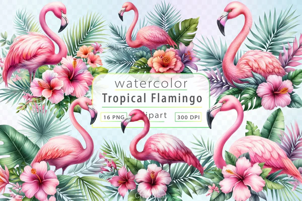Kit-Digital-Flamingo-Tropical-Clipart-Bundle-3 Kit Digital Flamingo Tropical Clipart Bundle 3 - Imagem 1