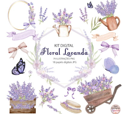 Kit-Digital-Floral-Lavanda Kit Digital Floral Lavanda - Imagem 1