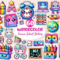 Kit Digital Kawaii School Stickers Sticker Clipart Bundle