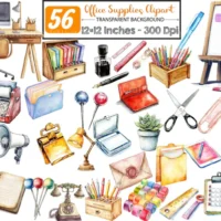 Kit Digital Office Supplies Clipart Bundle