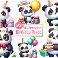 Kit Digital Panda Birthday Clipart Bundle