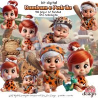 Kit Digital Papelaria Personalizada PNG Bambam e Pedrita