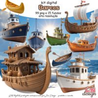 Kit Digital Papelaria Personalizada PNG Barcos