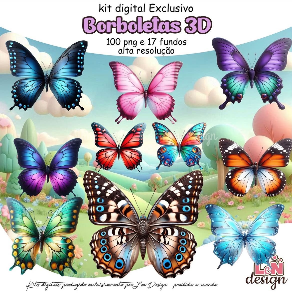 Kit-Digital-Papelaria-Personalizada-png-Borboletas-3D-Drive-da-Ana Kit Digital Papelaria Personalizada PNG Borboletas 3D - Imagem 1