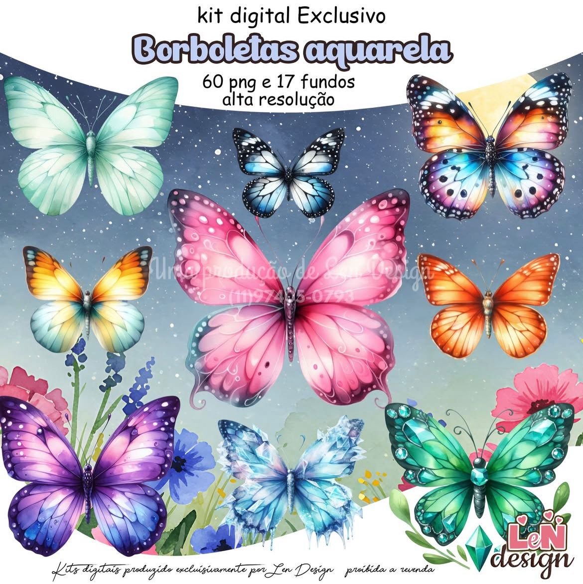 Kit-Digital-Papelaria-Personalizada-png-Borboletas-Aquarela-Drive-da-Ana Kit Digital Papelaria Personalizada PNG Borboletas Aquarela - Imagem 1