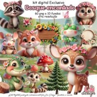 Kit Digital Papelaria Personalizada PNG Bosque Encantado