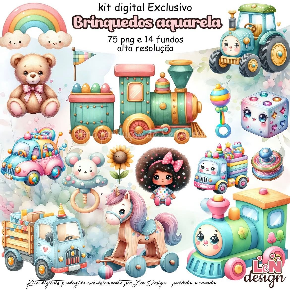 Kit-Digital-Papelaria-Personalizada-png-Brinquedos-Aquarela-Drive-da-Ana Kit Digital Papelaria Personalizada PNG Brinquedos Aquarela - Imagem 1