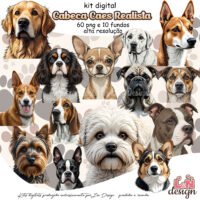 Kit Digital Papelaria Personalizada PNG Cabeça Cães Realista