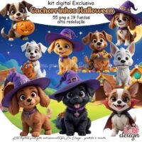 Kit Digital Papelaria Personalizada PNG Cachorrinhos Halloween