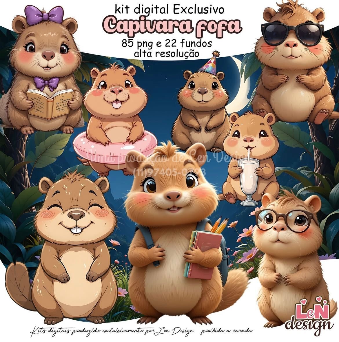 Kit-Digital-Papelaria-Personalizada-png-Capivara-Fofa-Drive-da-Ana Kit Digital Papelaria Personalizada PNG Capivara Fofa - Imagem 1