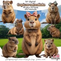 Kit Digital Papelaria Personalizada PNG Capivara Realista