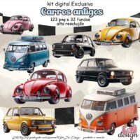 Kit Digital Papelaria Personalizada PNG Carros Antigos