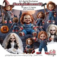 Kit Digital Papelaria Personalizada PNG Chucky Halloween 3D