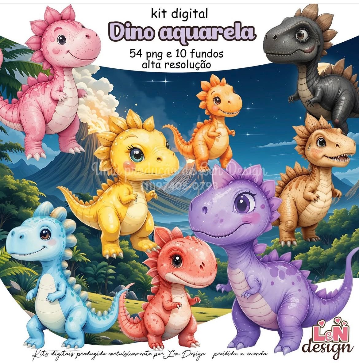 Kit-Digital-Papelaria-Personalizada-png-Dino-Aquarela-Drive-da-Ana Kit Digital Papelaria Personalizada PNG Dino Aquarela - Imagem 1