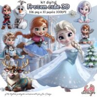 Kit Digital Papelaria Personalizada PNG Frozen Cute 3D
