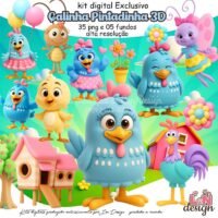 Kit Digital Papelaria Personalizada PNG Galinha Pintadinha