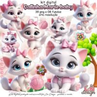 Kit Digital Papelaria Personalizada PNG Gatinha Marie Baby