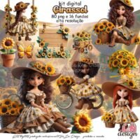 Kit Digital Papelaria Personalizada PNG Girassol