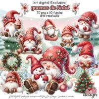 Kit Digital Papelaria Personalizada PNG Gnomos de Natal