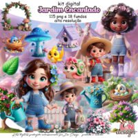 Kit Digital Papelaria Personalizada PNG Jardim Encantado