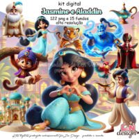 Kit Digital Papelaria Personalizada PNG Jasmine e Aladdin