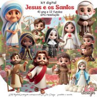 Kit Digital Papelaria Personalizada PNG Jesus e Os Santos