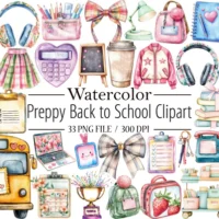 Kit Digital Preppy Back To School Clipart Bundle