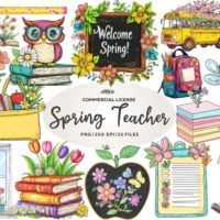 Kit Digital Spring Teacher School Clipart Bundle