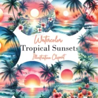 Kit Digital Tropical Sunsets Clipart Bundle