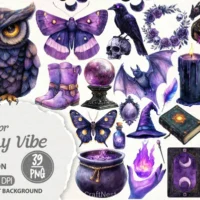 Kit Digital Witchy Vibe Clipart Bundle