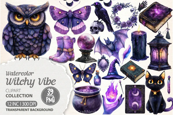 Kit-Digital-Witchy-Vibe-Clipart-Bundle Kit Digital Witchy Vibe Clipart Bundle - Imagem 1